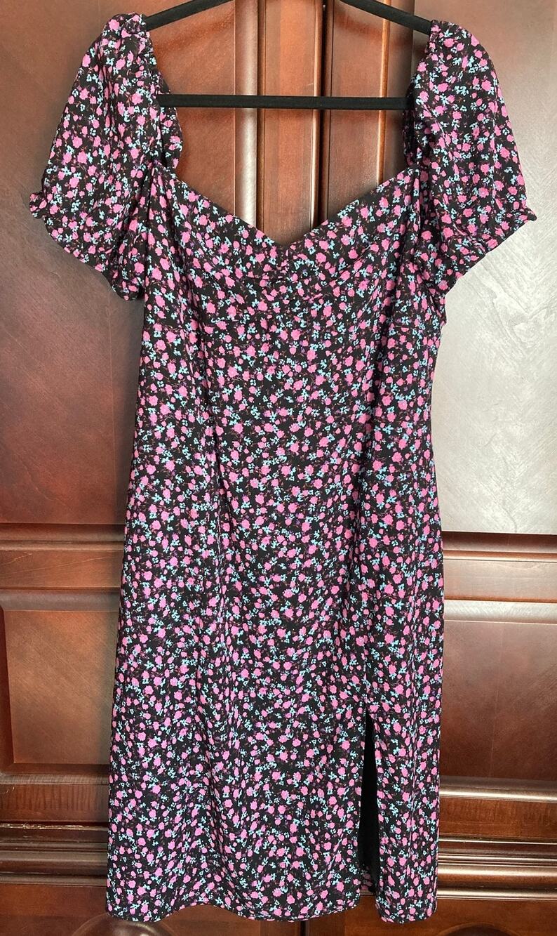 City Triangles-Romantic Milkmaid Fairy Grunge Black Floral Short Dress -XXL